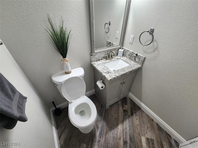 bathroom with hardwood / wood-style flooring, vanity, and toilet