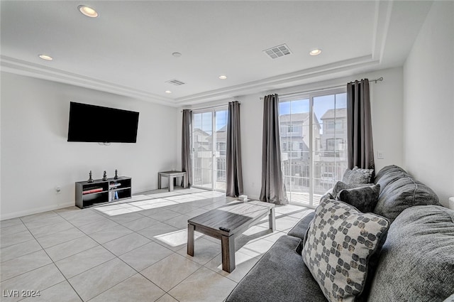 living room with light tile patterned floors