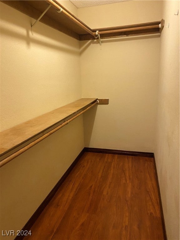 spacious closet with dark hardwood / wood-style flooring