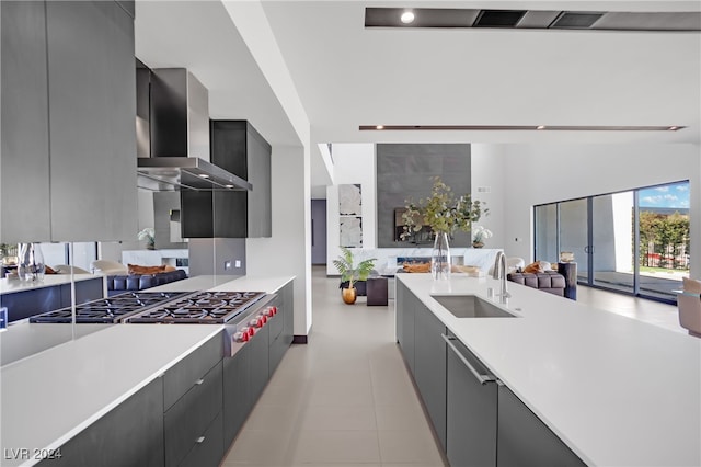 kitchen featuring wall chimney exhaust hood and sink