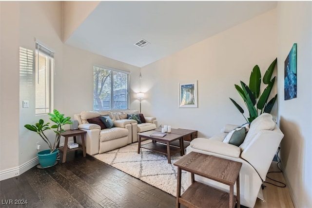 living room with hardwood / wood-style flooring