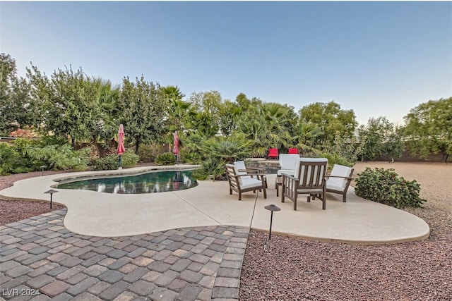 view of swimming pool featuring a patio area