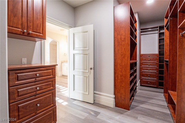 walk in closet featuring light hardwood / wood-style floors