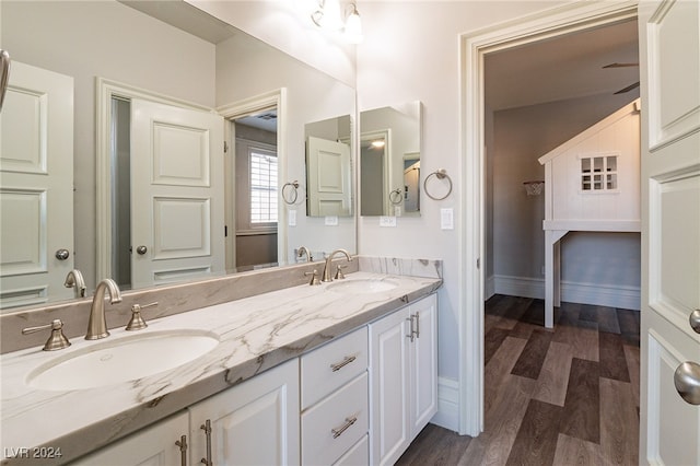 bathroom featuring hardwood / wood-style floors and vanity