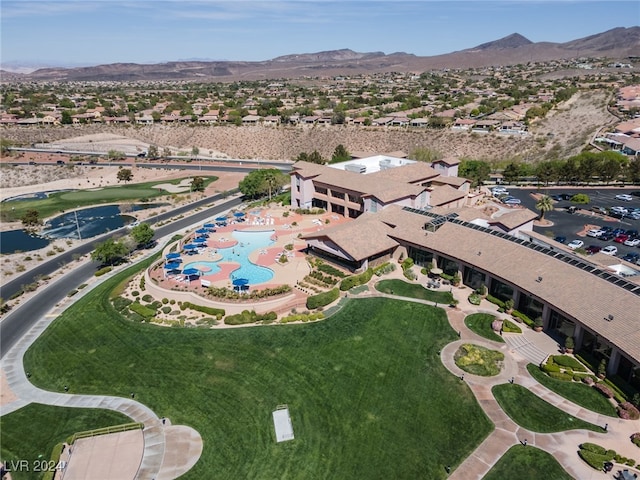 drone / aerial view featuring a mountain view