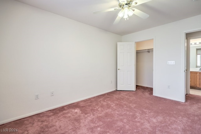 unfurnished bedroom with ceiling fan, a closet, and light colored carpet