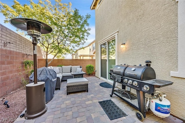 view of patio / terrace featuring outdoor lounge area and grilling area