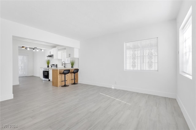 living room with light hardwood / wood-style floors, sink, and a healthy amount of sunlight