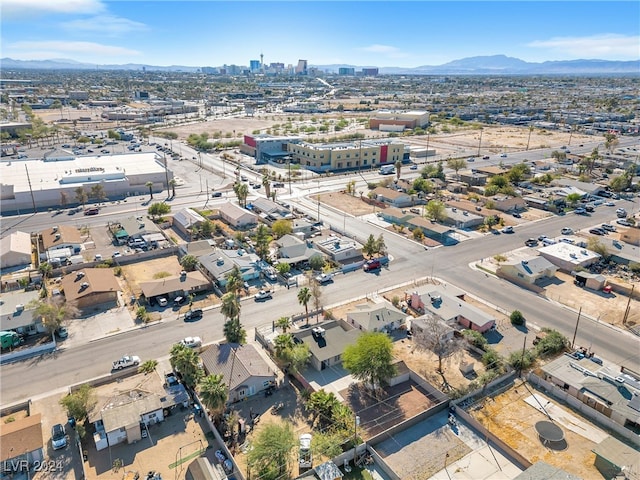 drone / aerial view featuring a mountain view