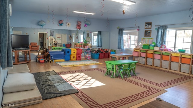 playroom featuring hardwood / wood-style floors and a healthy amount of sunlight