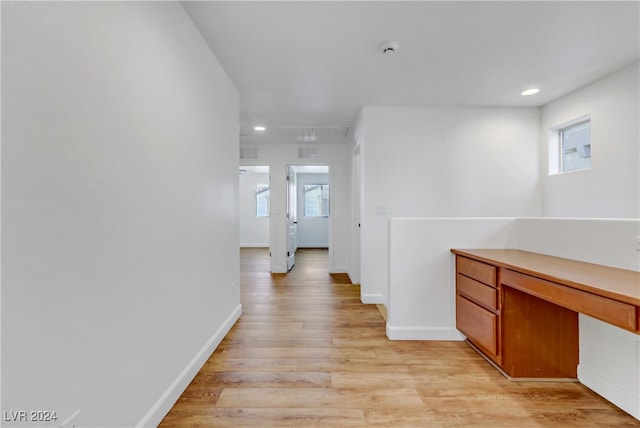 hallway featuring light hardwood / wood-style flooring and a healthy amount of sunlight