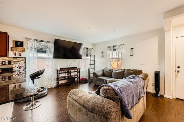 living room featuring baseboards and wood finished floors