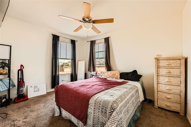 bedroom with carpet floors and ceiling fan