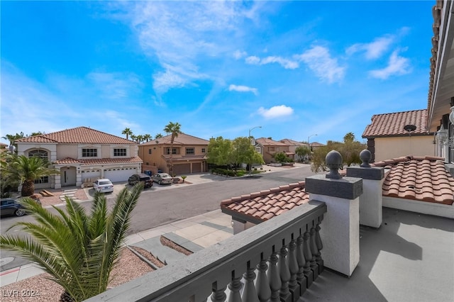 view of patio with a garage