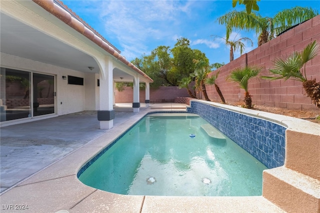 view of swimming pool with a patio area