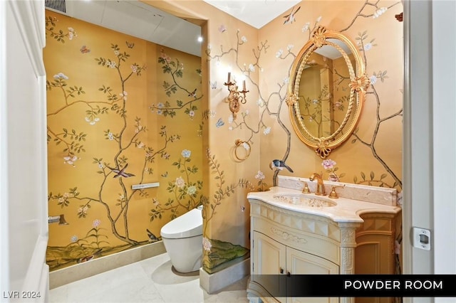 9103 Alta Dr Unit 401, Las Vegas, NV 89145 - bathroom with toilet, vanity, wallpapered walls, and walk in shower