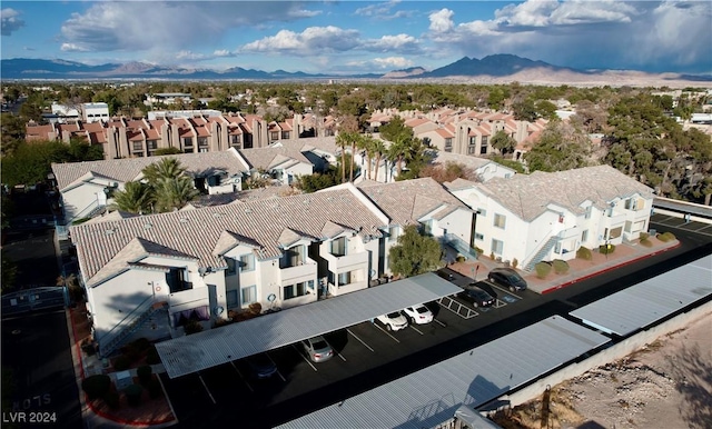 aerial view featuring a residential view and a mountain view