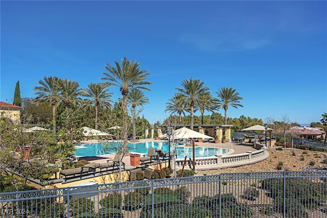 view of swimming pool featuring a patio