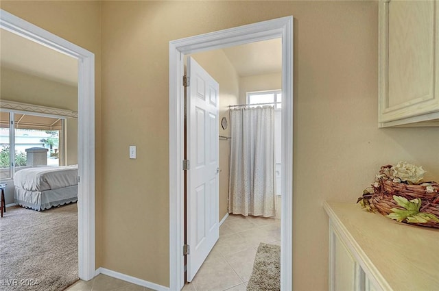 hallway with light colored carpet and a wealth of natural light