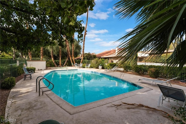 view of swimming pool with a patio