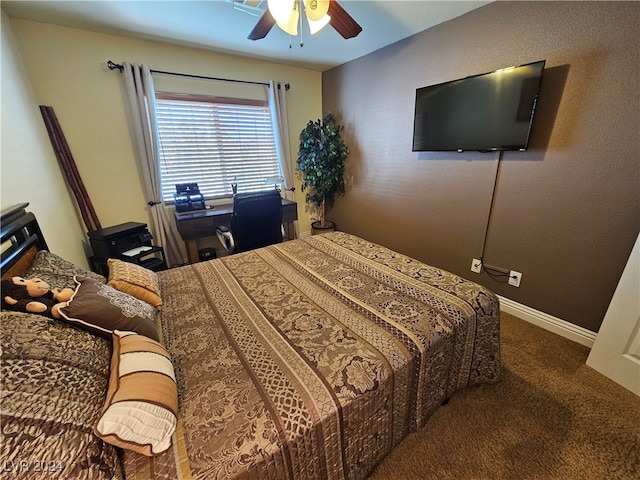 bedroom featuring carpet flooring and ceiling fan