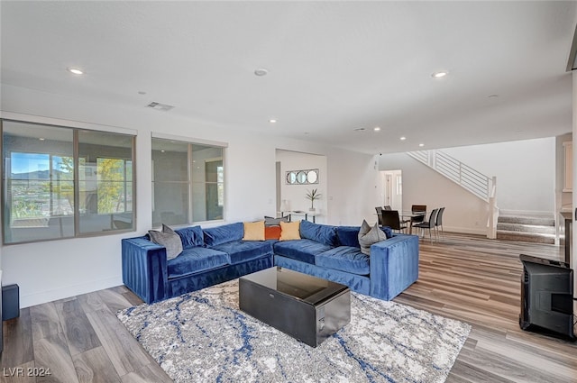 living room with light wood-type flooring