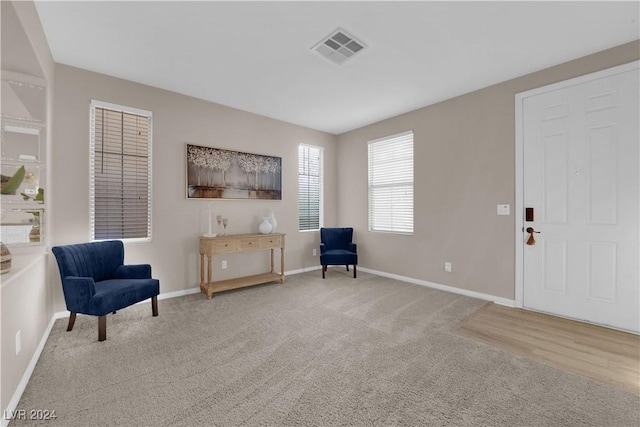 sitting room featuring carpet