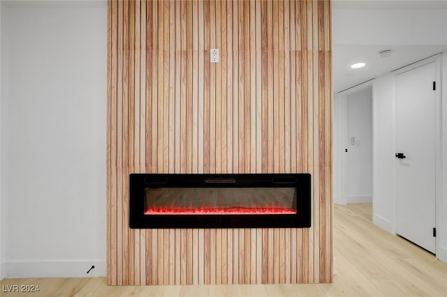 details with hardwood / wood-style floors and a fireplace