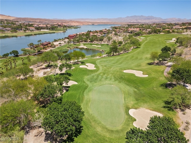 bird's eye view featuring a water and mountain view