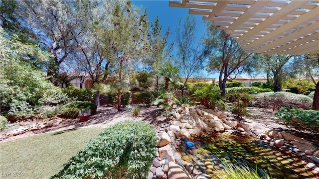 view of yard with a pergola