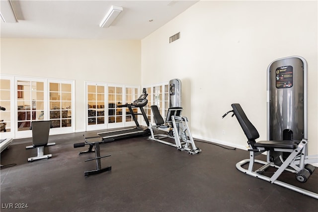 gym with a high ceiling