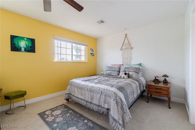 bedroom featuring ceiling fan and carpet flooring