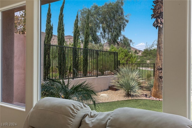 balcony featuring a mountain view