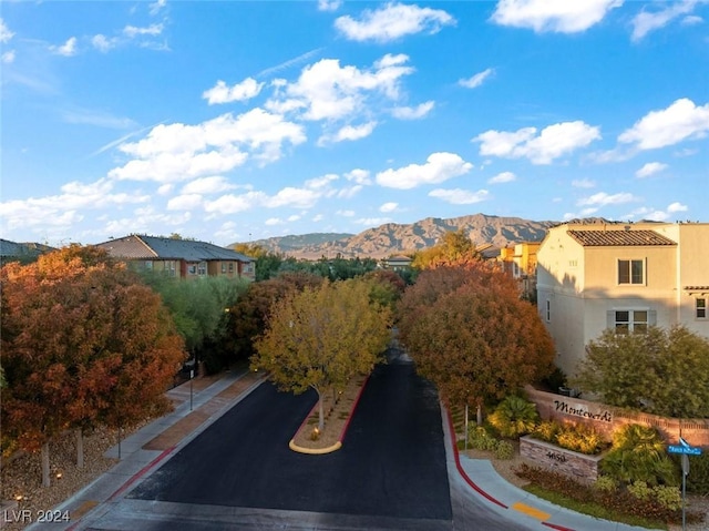 exterior space featuring a mountain view