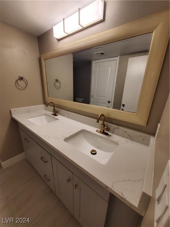 bathroom featuring hardwood / wood-style floors and vanity