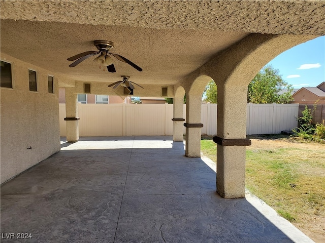 view of patio / terrace featuring ceiling fan