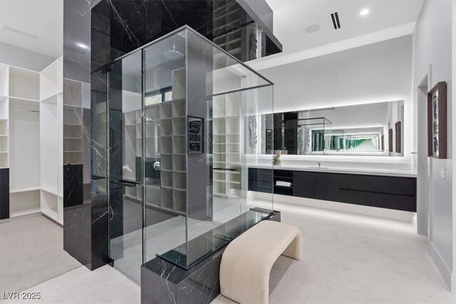 1 Olympia Canyon Way, Las Vegas, NV 89141 - full bath featuring a walk in shower, vanity, and recessed lighting