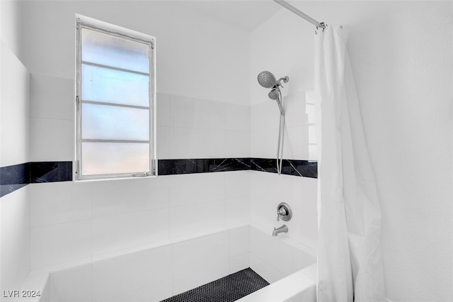 bathroom with plenty of natural light and a shower with shower curtain