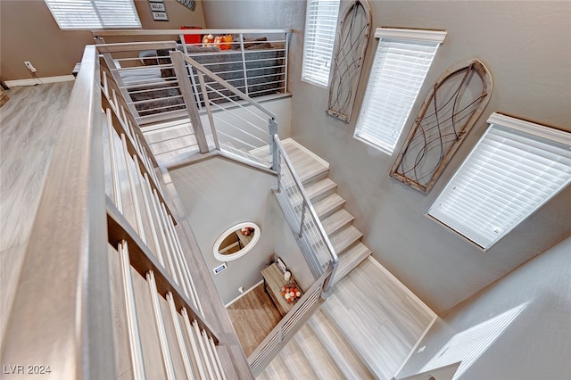 staircase with wood-type flooring