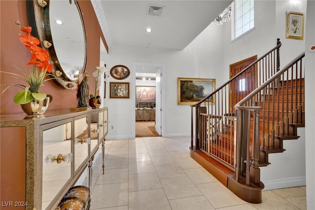 interior space featuring light tile patterned flooring