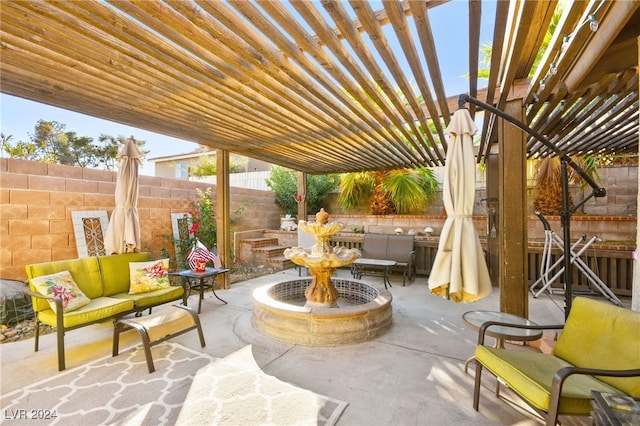 view of patio with outdoor lounge area and a pergola