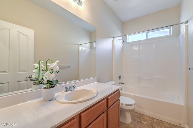 full bathroom with tile patterned floors, vanity, toilet, and shower / bath combination