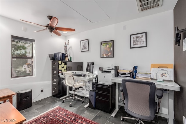 office space with ceiling fan