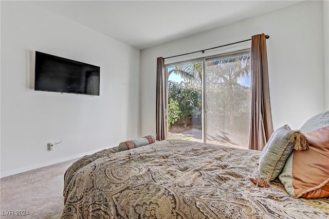 carpeted bedroom with access to outside and baseboards