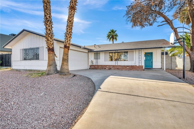 single story home with a garage