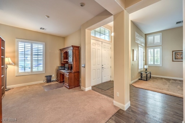 entrance foyer featuring plenty of natural light and light hardwood / wood-style floors