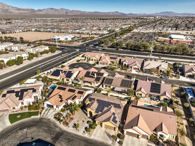 drone / aerial view featuring a mountain view