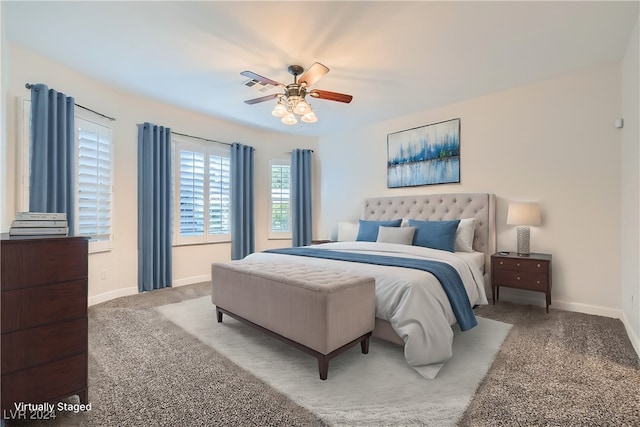 bedroom featuring carpet flooring and ceiling fan