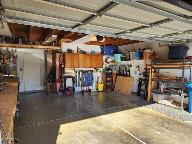 garage with a garage door opener