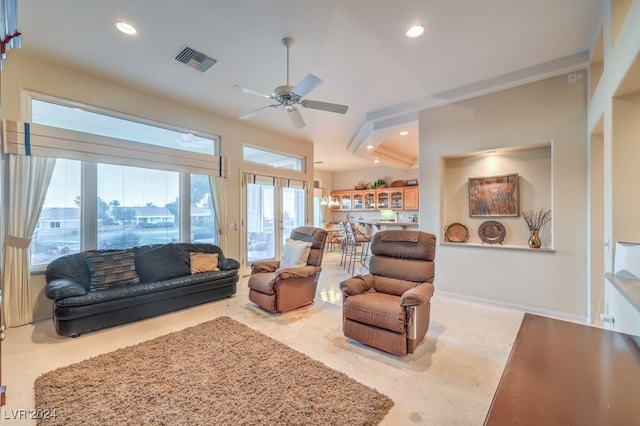 living room featuring ceiling fan